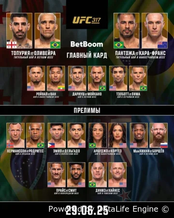 UFC 317 онлайн трансляция Топурия против Оливейра 29 июня 2025 прямой эфир бесплатно